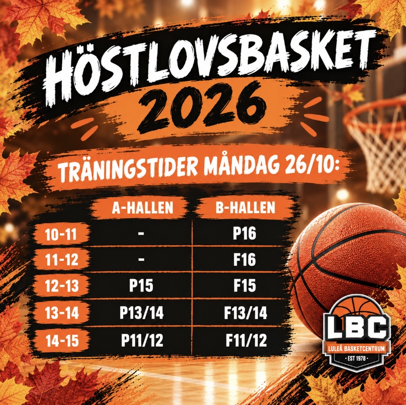 Träningstider måndag 26/10