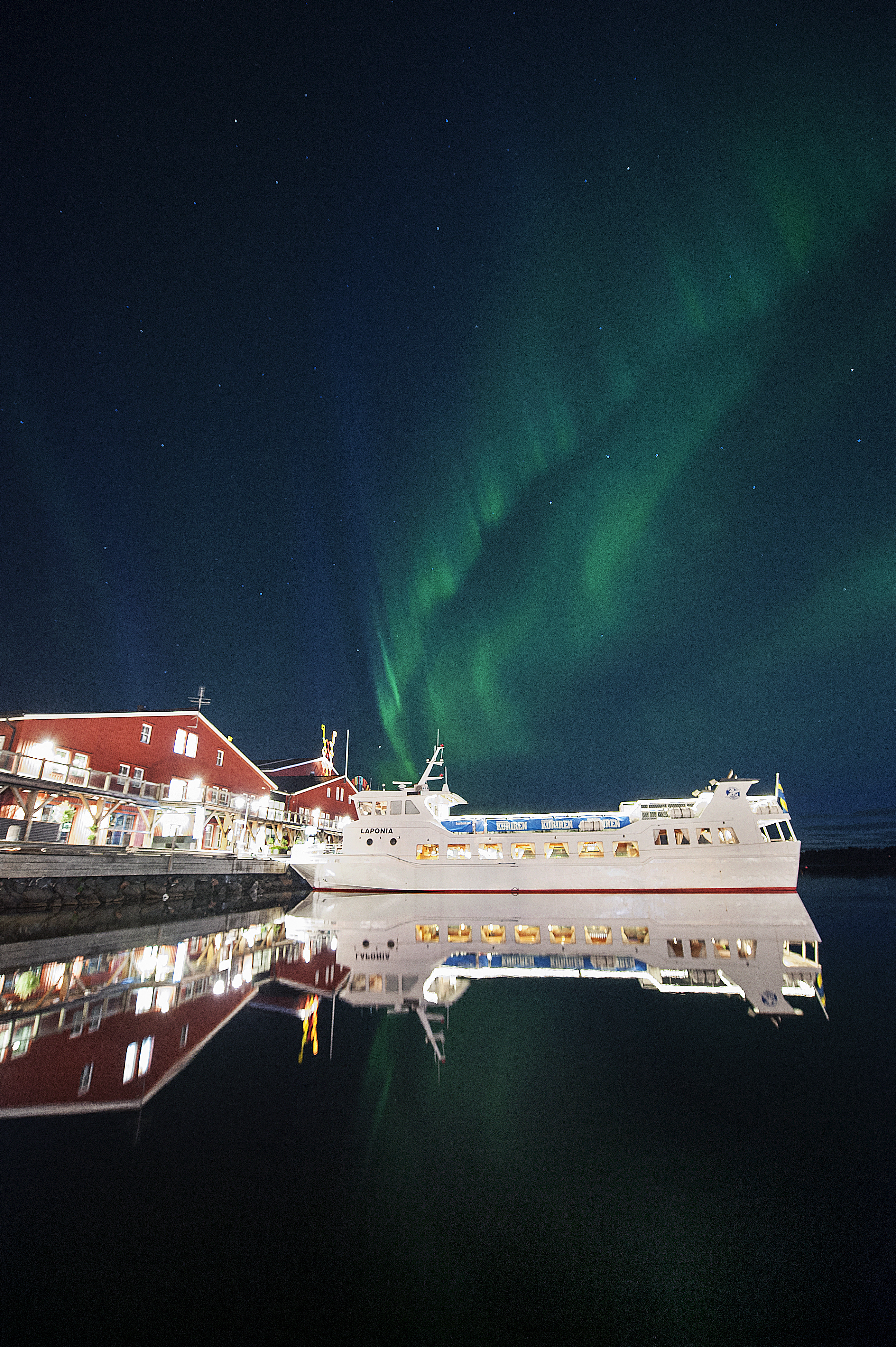 Northern lights over Laponia and Luleå's north harbour