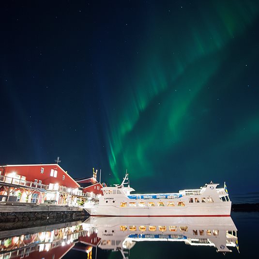Northern lights over Laponia and Luleå's north harbour