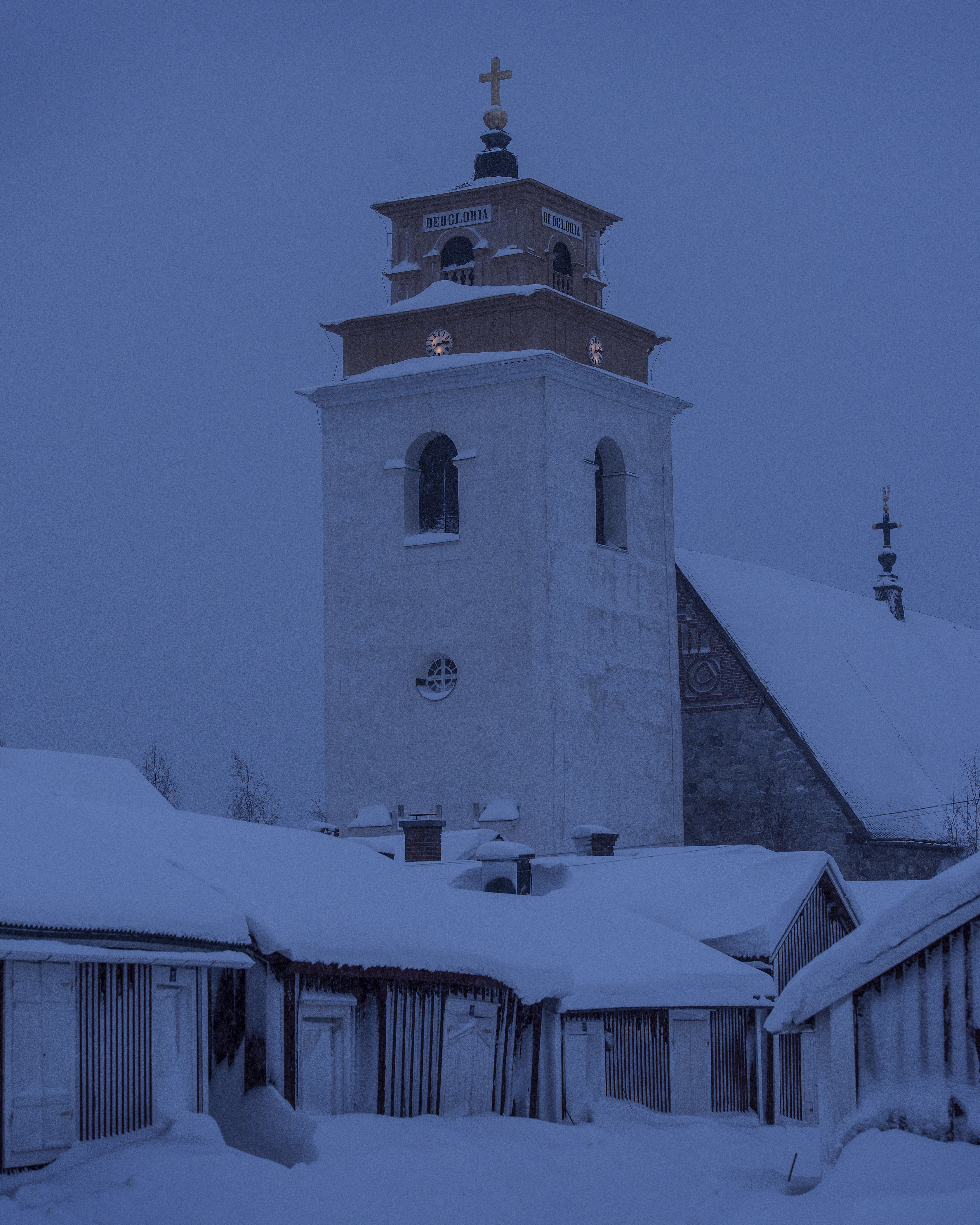 Gammelstads Kyrkstad covered in snow