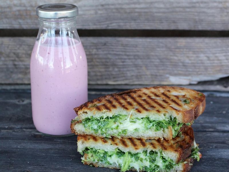 Delicious smoothie and sandwich at Cupture