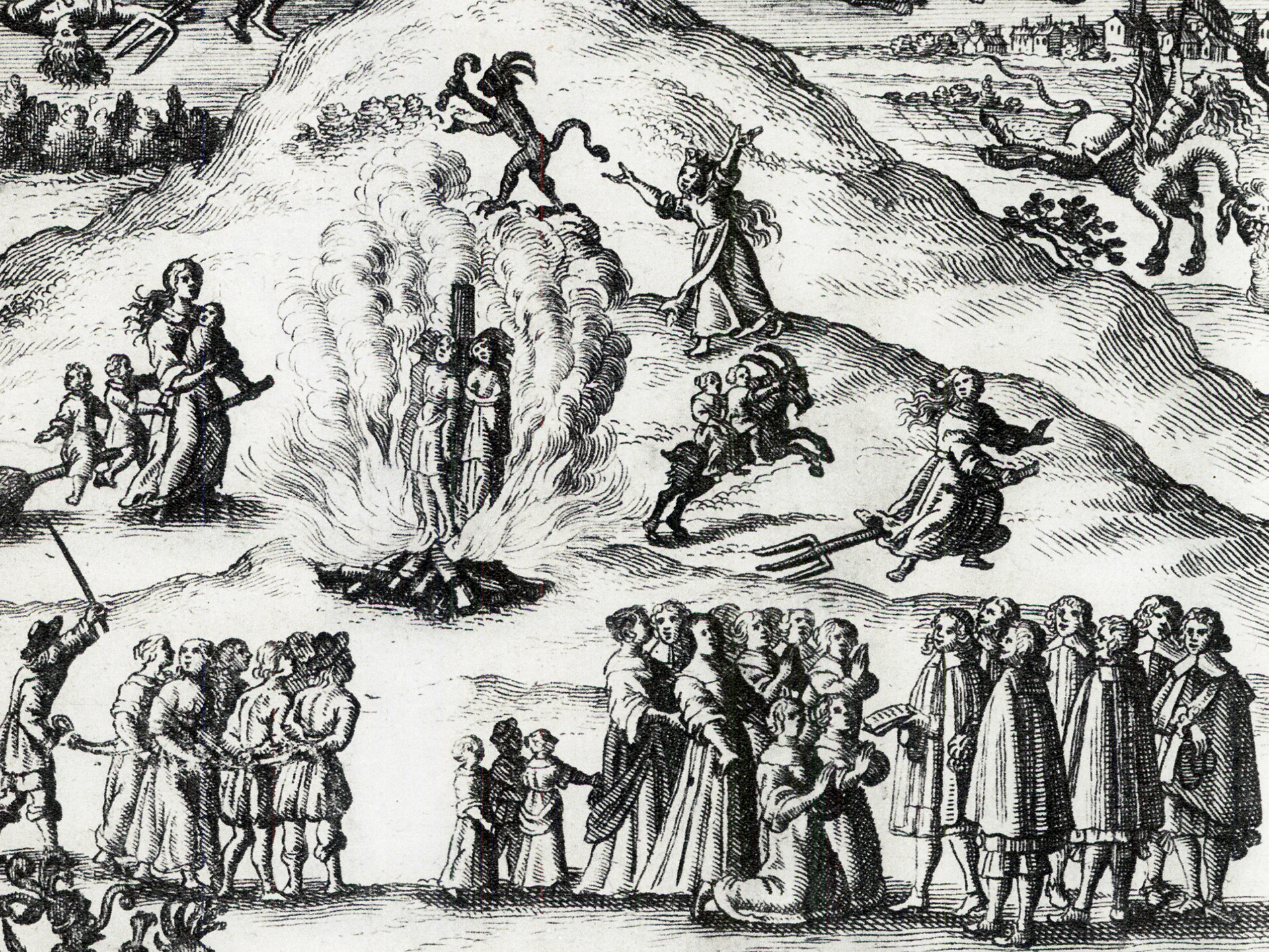 Häxprocess i Mora 1670. Detalj ur tyskt kopparstick.